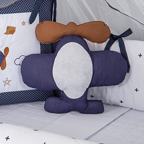 Kit Berço Menino Urso Aviador Azul Marinho Pingo de Gente 10 Peças