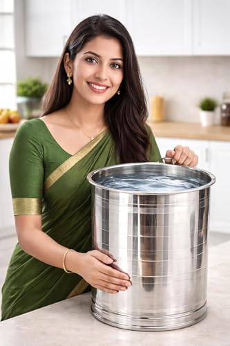 Image of ODAR Stainless Steel Atta Tanki with Lid - Heavy Duty Flour Storage Container | Atta Drum /Pawali /Box | Rust Proof Kitchen Storage (Aata Tanki 16Kg)