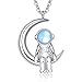 925 Sterling Silber Astronaut Halskette Mondform Schmuck Weltraum Anhänger Bestes Geschenk für Damen Urlaub Geburtstag