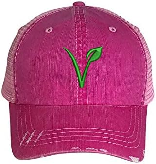 Vegan Symbol Distressed Trucker Hat - Embroidered Trucker Baseball Hat