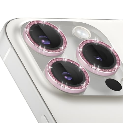 Protecteur d'objectif iPhone 15 Pro Max en verre trempé rose pailleté