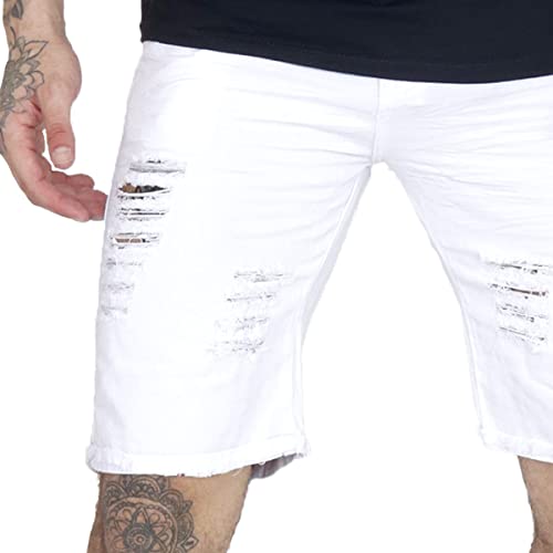 Kit Com 2 Bermudas Shorts Jeans Rasgada Desfiada Destroyed (Preta e Branca, 40)