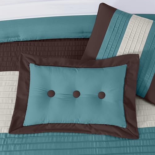 Chezmoi Collection Loft 8-Piece Luxury Striped Comforter Set (California King, Blue/Beige/Chocolate Brown) by Chezmoi Collection - Image 6