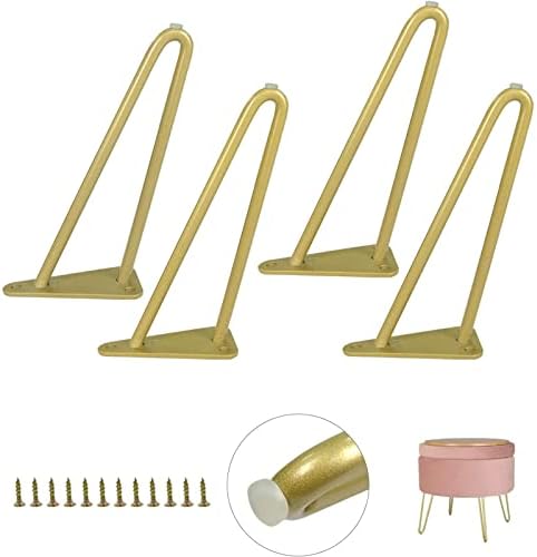 Hairpin Furniture Legs with Built-in Floor Protectors 6 Inches Gold End Table Chair Leg 4PCS DIY Projects for Home