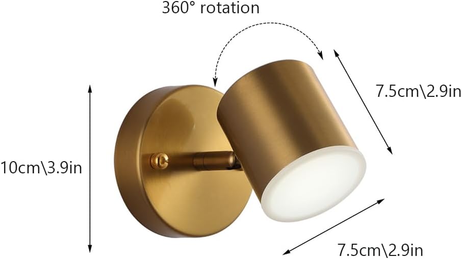 Picture Light 360° Rotation Adjustable LED Wall Lamp, 3 Color Temps, Headboard Wall Sconce, Accent Lighting Wall Mounted Reading Lamp for Living Room, Bedroom, Gallery (Gold)