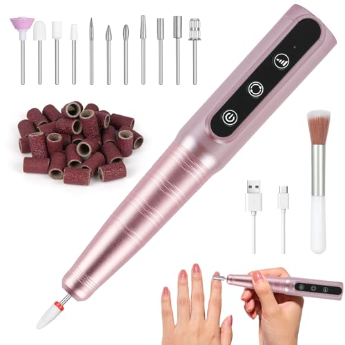 Vicloon Ponceuse pour Ongles Professionnel, 12 en 1 Lime a Ongle Electrique Sans Fil, Kit de Manucure Pédicure Rechargeable, 3 vitesses réglables, pour Les en Acrylique et en Gel (Rose)