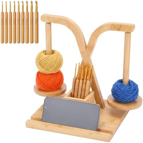 Giegxin Yarn Holder Crocheting, Pine Wood Double Yarn Spinner, Bamboo — 사진 2