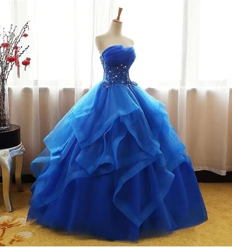 Fair Lady Prom Dress Long Ruffles Ball Gown Quinceanera Dresses Strapless Lace Tulle Beaded Princess Evening Dress2