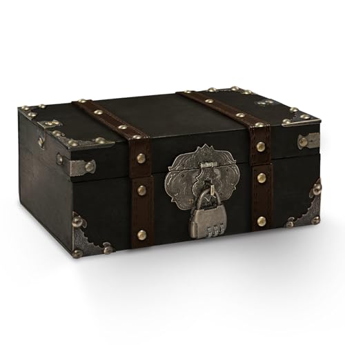 Feruchun Coffre Tresor Bois,Boite Tresor Code,23x17x9.5cm,Coffre au Trésor Vintage pour Soirée à Thème Pirate,Rangement et Décoration (COULEUR2)