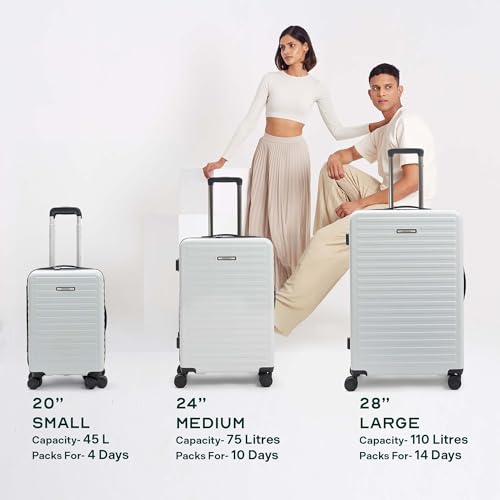 Image of Assembly Trolley Bags Set of 2- Cabin Small + Check-in Medium with TSA Locks & 8 Spinner Wheels, Polycarbonate Hard Shell Trolley Bag Set for Business Travel & Vacations, Blue-White, 24+28 Inch