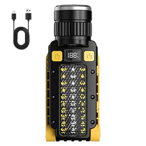 Linterna portátil – Linterna impermeable, con pantalla de batería, carga USB impermeable, alto brillo para pesca nocturna, interrupciones, desastres, senderismo, tienda de campaña