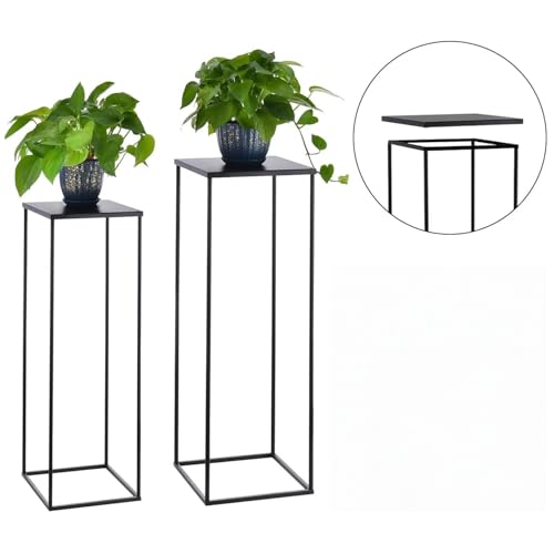 VINCIGANT 2er Set Blumenständer Metall Schwarz, Pflanzenständer 70cm und 80cm Höhe, Stapelbar Stabil für Innen Außen, Blumenhocker, Blumensäule, Wohnzimmer, Garten Balkon