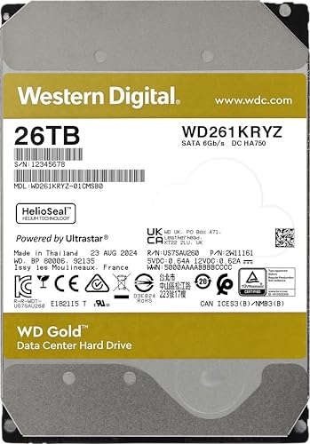 Image of Western Digital 26TB WD Gold Enterprise Class SATA Internal Hard Drive HDD - 7200 RPM, SATA 6 Gb /s, 512 MB Cache, 3.5 inch - WD261KRYZ