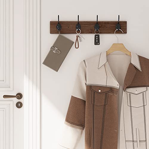 BAMEOS Wall Mounted Coat Rack, Bamboo Wall Coat Rack Hooks, Coat Hat Hanger Hooks, 4-Hook Rail for Entryway, Bathroom, Bedroom,Closet Room, Kitchen (Brown)