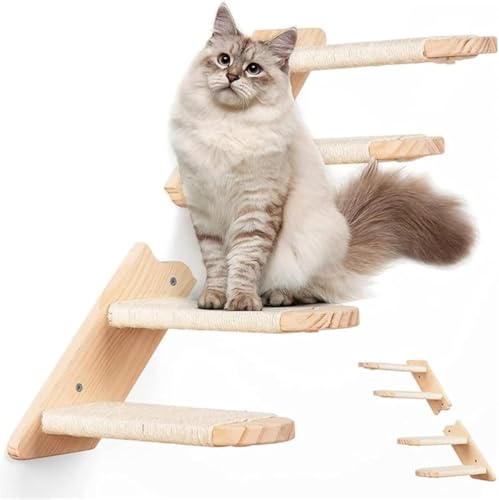 Marysea 壁取り付け式 猫用クライミングシェルフ 接合可能 猫用階段 引っかき板付き 猫用棚 止まり木 睡眠 遊び クライミング用