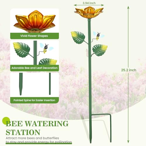 4 Pack Bee Watering Station Metal Butterfly Bee Water Feeder Cup, Maansfy Vivid Flower Butterfly Bath Bowl Bee Watering Cups for Thirsty Pollinators Outdoor Garden Yard Decor by Maansfy - Used condition - Image 2