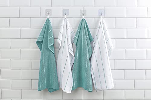 Microfiber Kitchen Towels - Super Absorbent, Soft And Solid Color Dish Towels, 8 Pack (Stripe Designed Lake Blue And White Colors), 26 X 18 Inch #TOP6