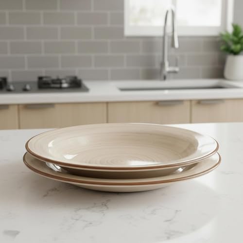 Image of Pasta Bowl Set of 2 | 7 Inch, Deep Soup & Salad Serving Plates | Microwave & Dishwasher Safe Big Bowl | Stylish Kitchen Tableware for Pasta, Soup & Everyday Dining (2, Beige)