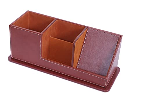 Image of LUVYANSH Pen stand and Mobile holder Premium Leather Product Brown Colour (Make in India)