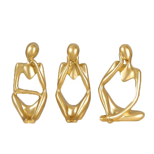 Decorative Thinker Statue, Abstract Art Sculpture, Resin Figurine for Home and Office, Great Gift Ideas Resin Statue Ornaments Collectible Figurines (Gold)