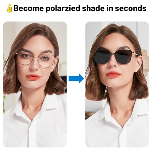 Image of Women's Large Blue Light Blocking Glasses plus Magnetic Sunglasses Clip, Easy to Switch to Shades for Driving