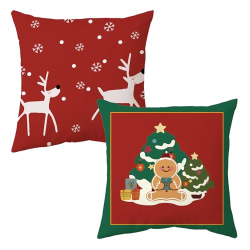 MORAINJAY Funda de Cojines Navideño,45x45cm Cojines Sofa Navidad Juego de 2,Sofas Decoracion Fundas de Cojines en Lino,Decoracion Navidad Hogar para Dormitorio Sofá Cama(A)
