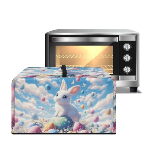 Image of Countertop Oven Cover Protective Toaster Oven Dust Cover Decorative Easter Party Holiday Indoor Decor, L, 20.9 x 15.7 x 12.4 Inches, Bunny Easter Eggs Daisy Pattern Blue