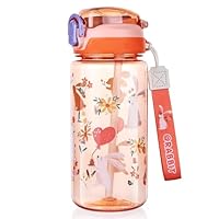 flintronic 600ml Trinkflasche Kinder, Kindertrinkflasche mit Strohhalm, BPA-freie Kinder-Wasserflaschen, Sportwasserflasche mit Auslaufsicherem Flip-Top-Deckel für Mädchen und Jungen, Blau