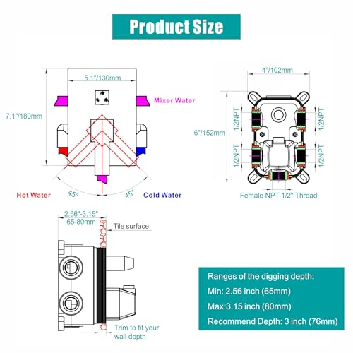 SKOWLL Shower Valve 3 Function Matte Black Wall Mount Shower Valve Kit Replacement 3 Way, Single-Handle Bathtub Water Control Valve Trim Rough in Valves Included