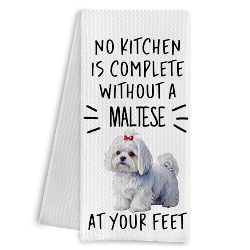 Qpenm Maltese Gifts Kitchen Towels, Maltese Dog Dish Tea Towels, Dog Mom Gifts Hand Towels for Kitchen Decor, Dog Lover Gifts, 16x24 Inch