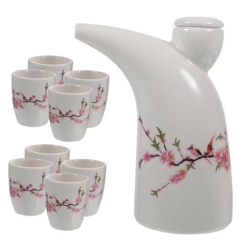 OFFSCH Traditional Sake Kettle Set Ceramic Pot Cups Elegant Design Suitable for Weddings Parties Easy to Cle