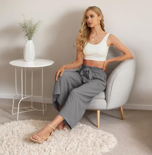 Image of IWOLLENCE Women Flowy Loose Wide Leg Pant Summer Beach Casual Trousers high Waist Adjustable Knot Business Work Casual Pants