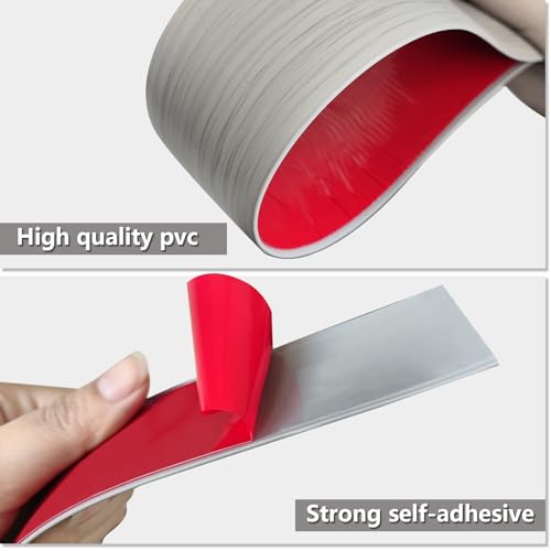 Vinyl Floor Transition Strip Self Adhesive 2\"×10\' Light Gray Wood, Baseboard Molding Trim 4Inch x 20Feet White