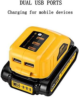 DCB090 USB Adapter for All Dewalt 10.8V/14.4V/18V Lithium Ion Battery Packs YEX-BUR Cordless USB Charger Power Source Portable Converter Charging Adapter for USB Mobile Devices