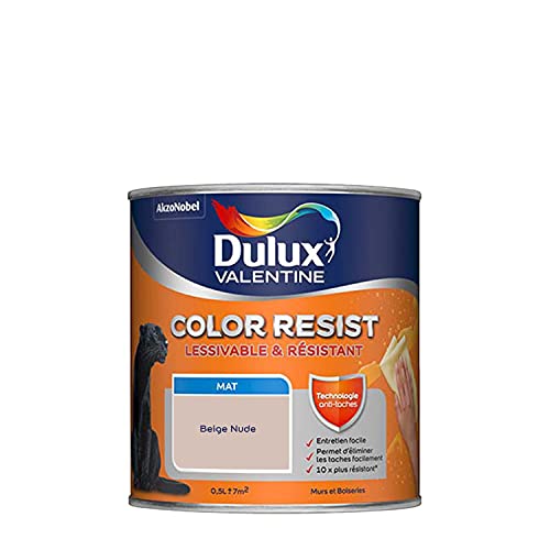 Dulux Valentine Color Resist Pièces à Vivre - Peinture Intérieure Murs, Plafonds, Boiseries - Lessivable et Résistante - Couleur : Beige Nude - 0,5 L