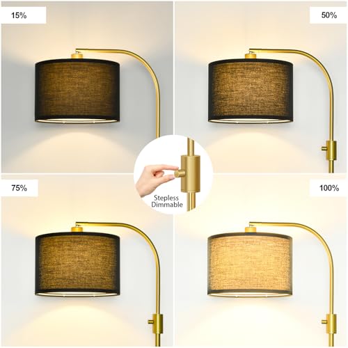 【Upgraded】 Dimmable Gold Floor Lamp, 1200 Lumens LED Bulb Included, Arc Floor Lamps for Living Room Modern Standing Lamp with Black Shade, Tall Lamp for Living Room Bedroom Office Reading Room Nursery - Image 4