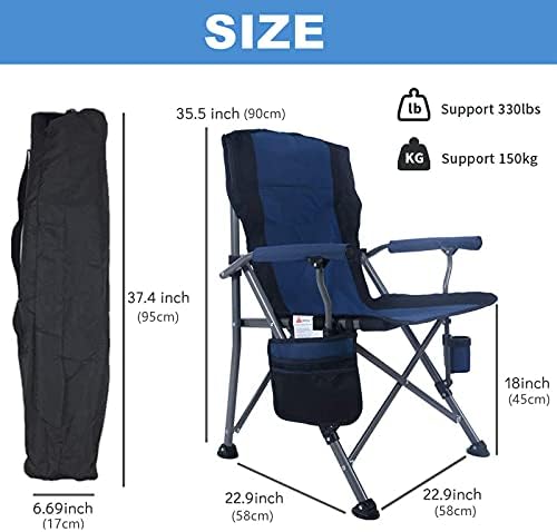 Carvapet Folding Camping Chair Heavy Duty Support 330 lbs Outdoor Chairs with Arm Rest Cup Holder and Portable Carrying Bag for Fishing Garden Picnic and Travel,Blue