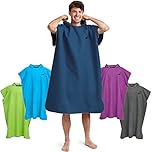 Fit-Flip Changing Robe - Microfibre Swim and Surf Poncho – Beach Robes Adult - Quick Dry Hooded Swimming Towel for Men and Women - size L, Deepblue-Gray