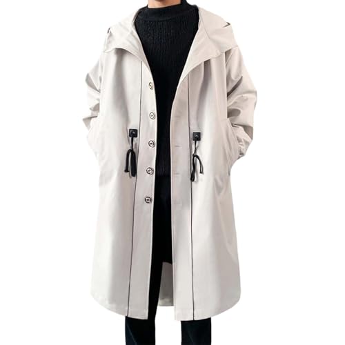 Mymyguoe Abrigo para hombre, chaqueta de longitud media, elegante, chaqueta de entretiempo, cuello solapa, cortavientos, abrigo de otoño, corte ajustado, informal, abrigo de invierno, gabardina