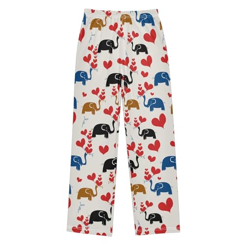 Elephant Sweet Love Boys Long Pants Soft Trousers Elastic Waist Kids Lounge Bottoms with Pockets S-XL
