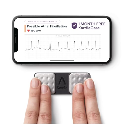 KardiaMobile 1-Lead Personal ECG Heart Rate Monitor + 1 Month Free of KardiaCare - Record ECGs at Home Detects Atrial Fibrillation Trusted by the NHS Fast Results Works with Most Smartphones