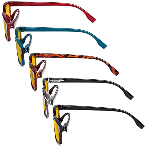 Image of Eyekepper 5 Pack Blue Light Filter Glasses Classic Rectangular Computer Reading Glasses Amber Tinted +0.50