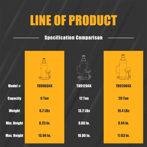 6 Ton (12,000 Lbs) Hydraulic Welded Bottle Jack,Portable Jack With Pump Handle For Cas,Yellow,Th90604X #TOP4