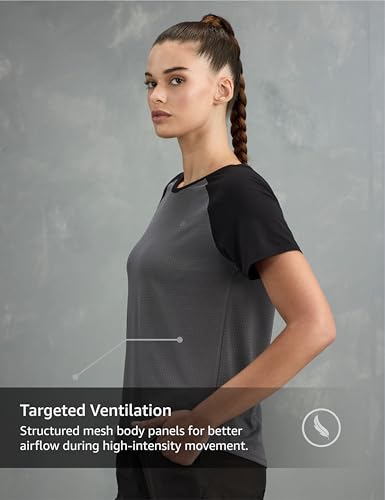 Image of Symbol Premium Women's Solid Regular Fit Sports Stretch T-Shirt | Round Neck | Raglan Sleeve | Moisture-Wicking | Activewear | Running | Gym | Plain (Available in Plus Sizes)