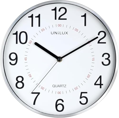 Unilux Aria Horloge Murale 30.5cm Systeme Quartz avec Double Affichage Métal Gris