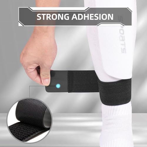 MOTSPO 4PCS Soccer Shin Guard Straps for Kids Youth Adult, Shin Pad Holders, Shinguard Stays, Lightweight & Adjustable, Black & White — view 2
