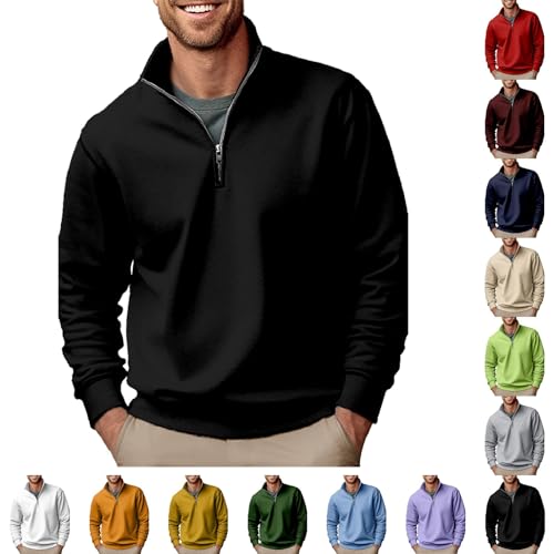 Pull homme noir à col montant et demi-fermeture éclair