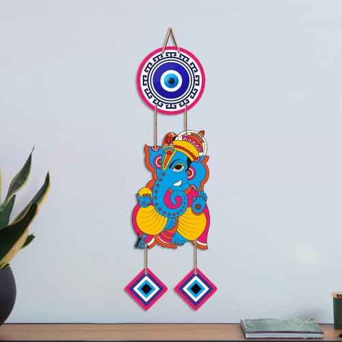Image of Artvibes Shree Ganesha Evil Eye Nazar Battu Wall Hanging for Home Entrance | Spiritual Vastu Decor for Living Room Bedroom Office Temple | Positive Energy MDF Decorative Gift (WH 8558N)