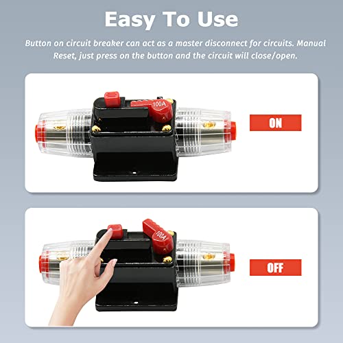 Kedakeji 100A Audio Circuit Breaker,12V-24V Dc Fuse Holder Breaker Switch With Reset Button,For Automotive Marine Boat Audio System Current Overload Protection #TOP6
