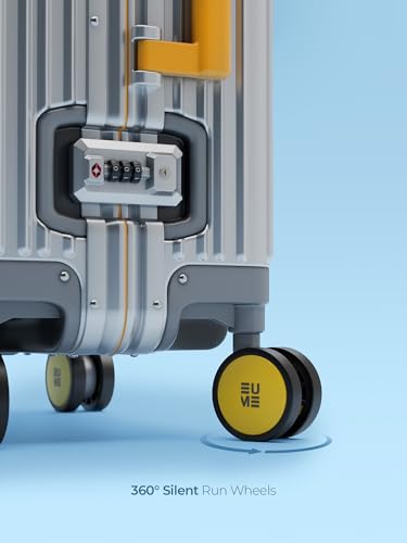 Image of EUME 100% Aluminium Cabin Trolley Bag Small for Travelling 50cm | Durable High-End 8 Silentrun 360 Degree Spinner Wheels | Premium Trolley Bag Small for Travel (Silver with Yellow Wheels)